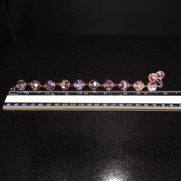 Vintage 1960s  Pink Large Beaded Crystal Dangle Bracelet - Picture 7 of 10